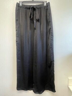 Black Drawstring Satin Pant - Women's Flowing Casual pants